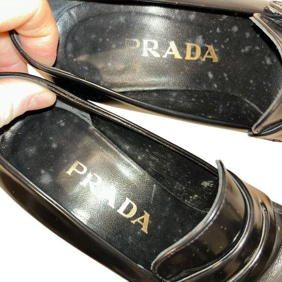 Prada Black Heeled Loafers - Picture 3 of 7